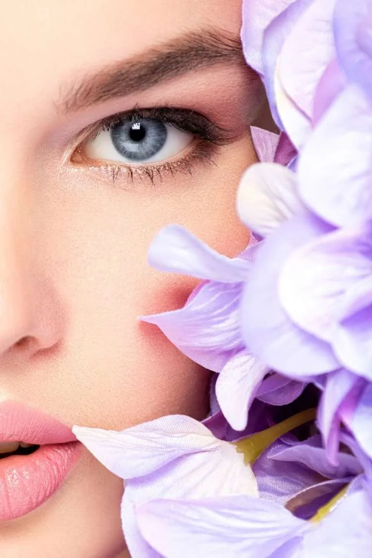 Editorial beauty portrait with lavender flowers